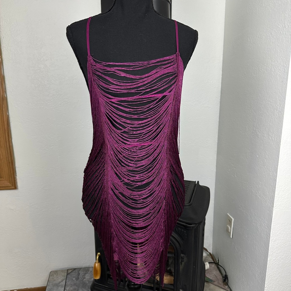 Dreamgirl Purple Fringe Tassel Chemise Lingerie Dress Large Style 10102 Festival